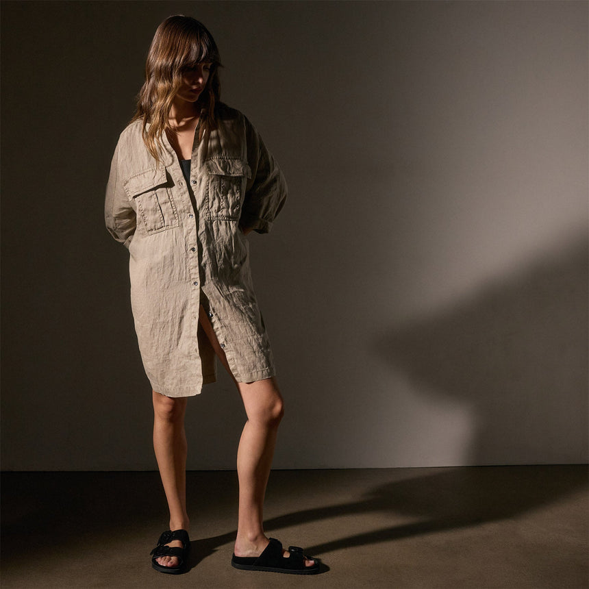 Pocket Shirt Swing Dress in Overcast Pigment | James Perse Los Angeles