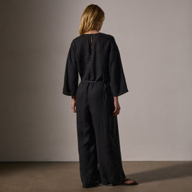 Garment Dye Linen Jumpsuit in Black | James Perse Los Angeles