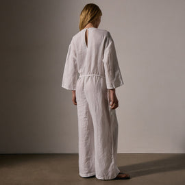 Garment Dye Linen Jumpsuit in White | James Perse Los Angeles