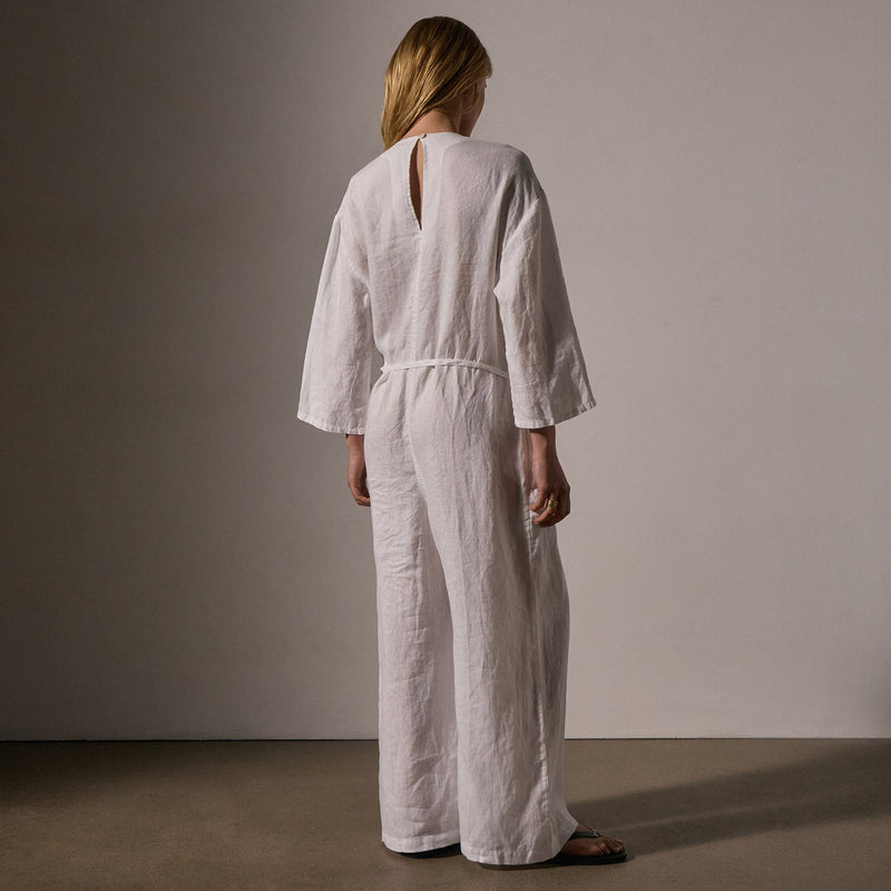 Garment Dye Linen Jumpsuit in White | James Perse Los Angeles