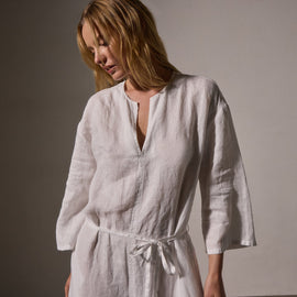 Garment Dye Linen Jumpsuit in White | James Perse Los Angeles