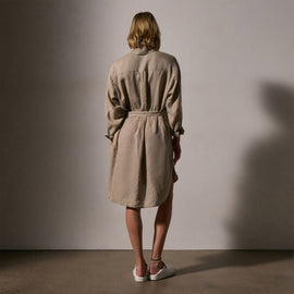 Linen Shirt Dress With Tie in Overcast Pigment | James Perse Los Angeles