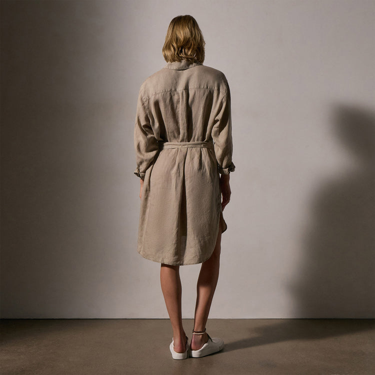 Linen Shirt Dress With Tie in Overcast Pigment | James Perse Los Angeles