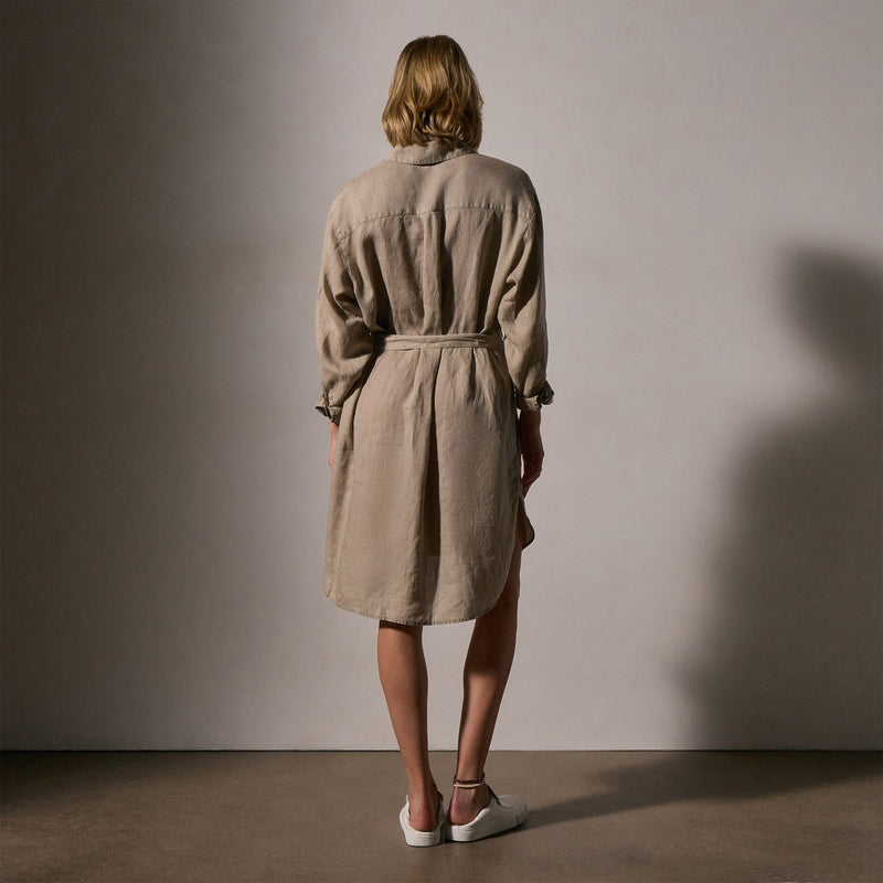 Linen Shirt Dress With Tie in Overcast Pigment | James Perse Los Angeles