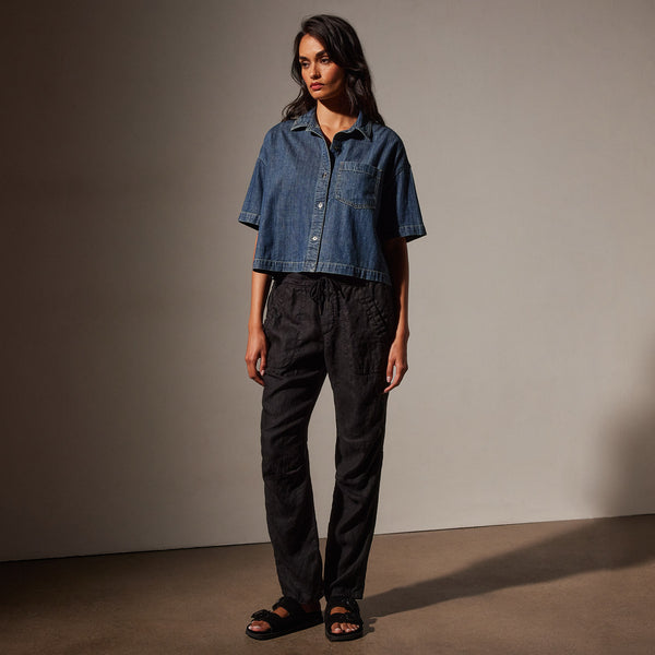 Garment Dye Linen Soft Drape Pant in Black | James Perse Los Angeles