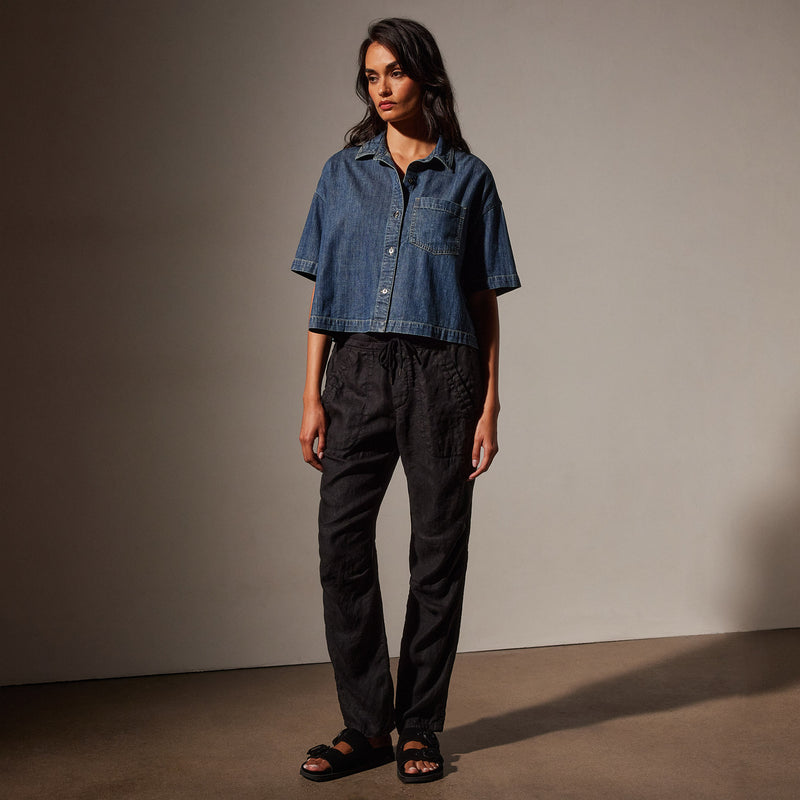Garment Dye Linen Soft Drape Pant in Black | James Perse Los Angeles