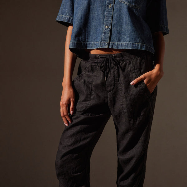 Garment Dye Linen Soft Drape Pant in Black | James Perse Los Angeles