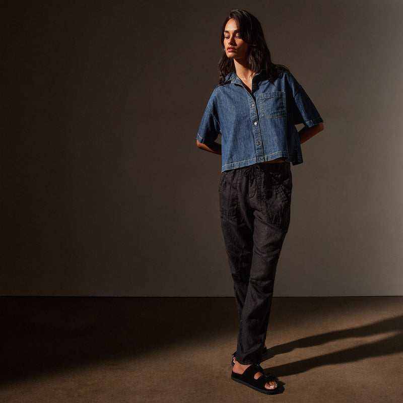 Garment Dye Linen Soft Drape Pant in Black | James Perse Los Angeles