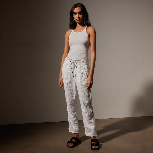 Garment Dye Linen Soft Drape Pant in White | James Perse Los Angeles