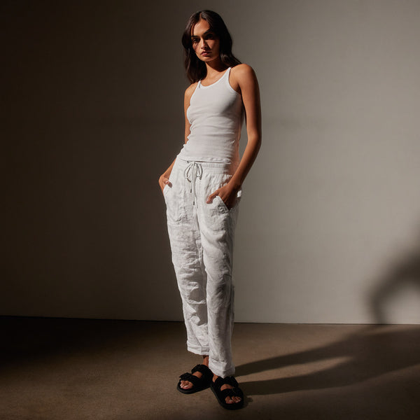 Garment Dye Linen Soft Drape Pant in White | James Perse Los Angeles