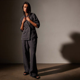 Garment Dyed Linen Double Breasted Blazer in Magma Pigment | James Perse in Los Angeles