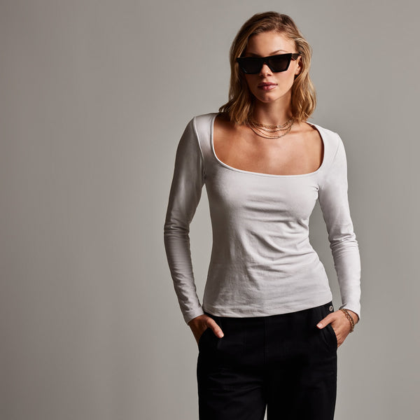 Velvet Square Neck Top in Talc | James Perse Los Angeles