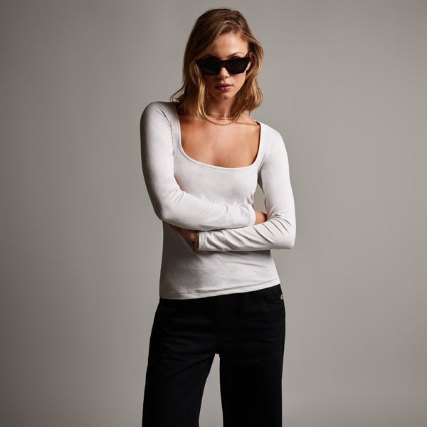 Velvet Square Neck Top in Talc | James Perse Los Angeles
