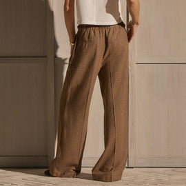 Linen Twill Pleated Wide Leg Trouser - Fleck Brown | James Perse Los Angeles