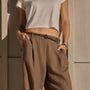 Linen Twill Pleated Wide Leg Trouser - Fleck Brown | James Perse Los Angeles