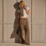 Linen Twill Pleated Wide Leg Trouser - Fleck Brown | James Perse Los Angeles