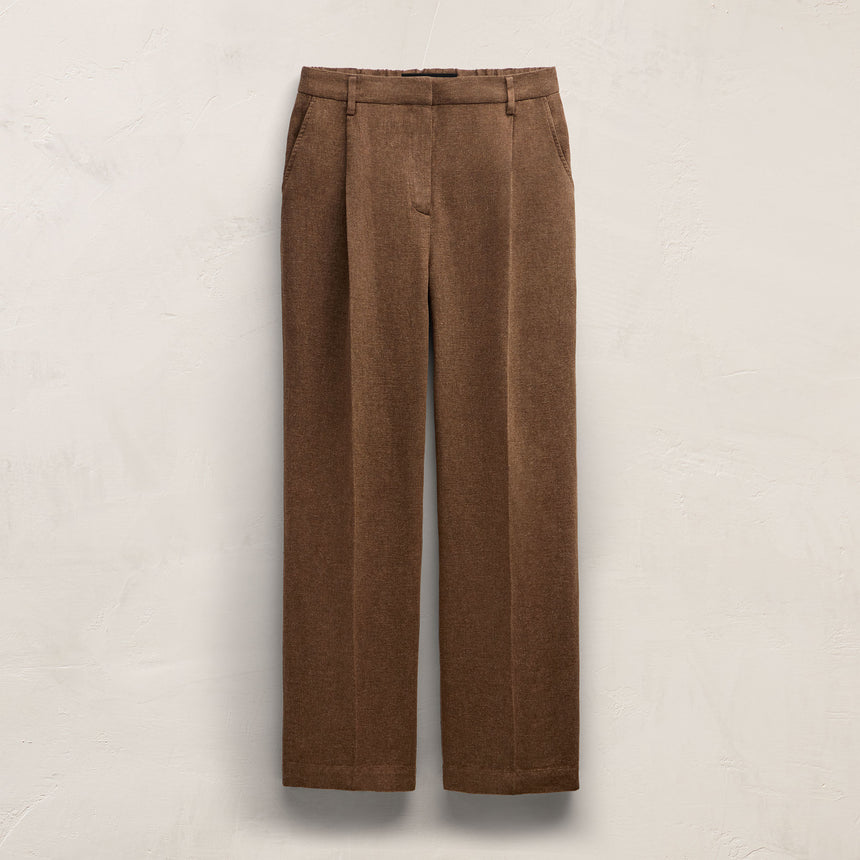 Linen Twill Pleated Wide Leg Trouser In Fleck Brown | James Perse Los Angeles