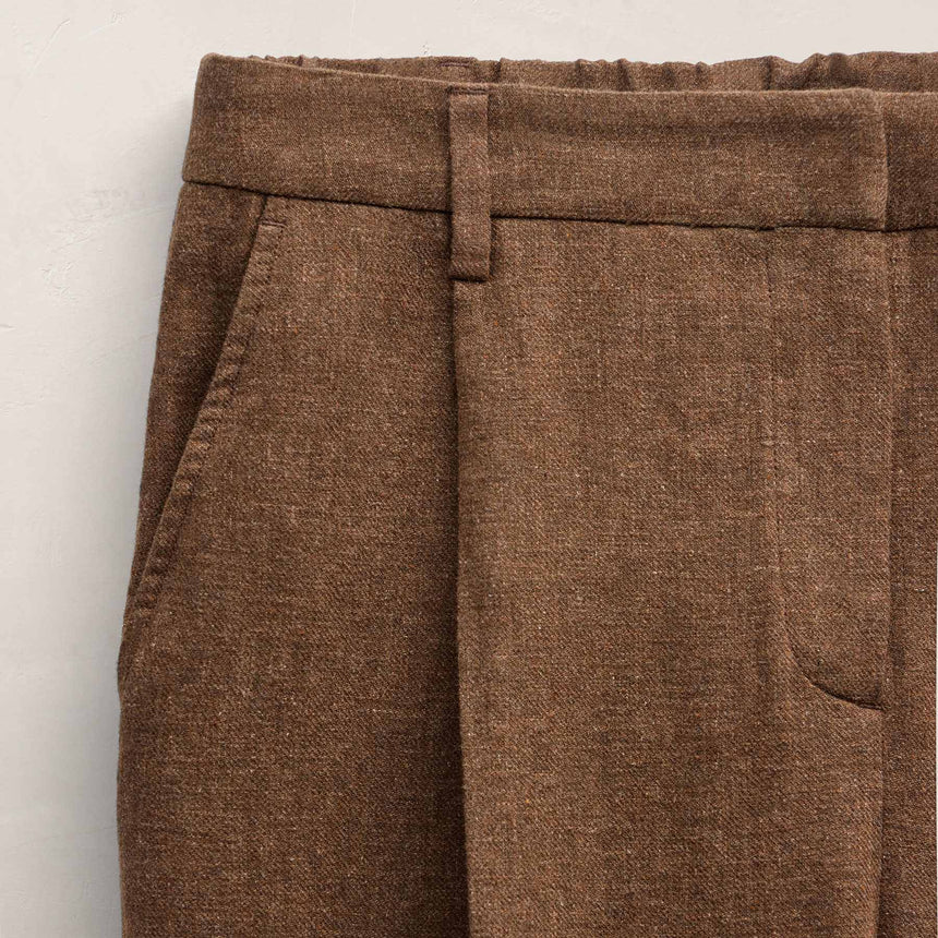 Linen Twill Pleated Wide Leg Trouser In Fleck Brown | James Perse Los Angeles