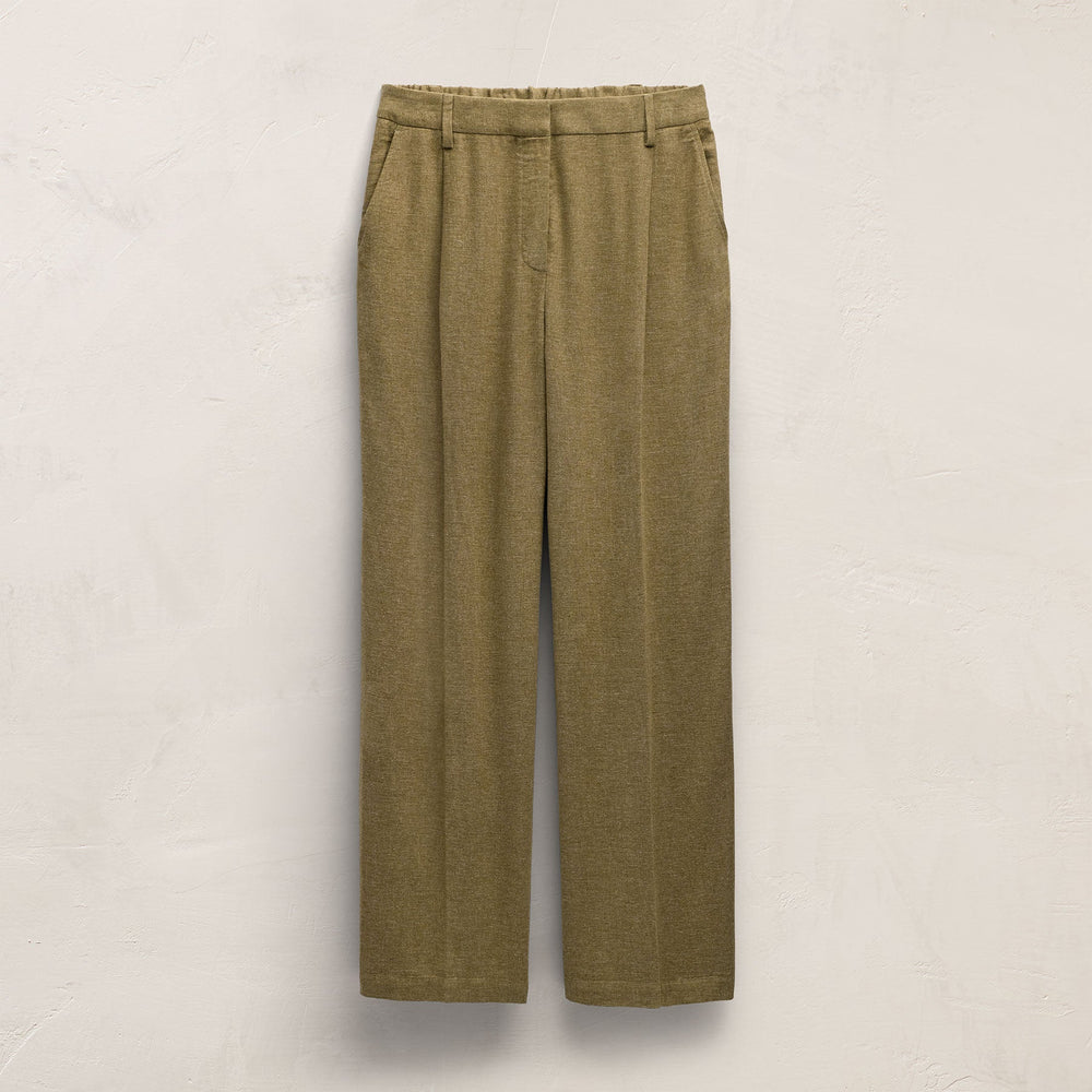 Linen Twill Pleated Wide Leg Trouser in Fleck Green | James Perse Los Angeles