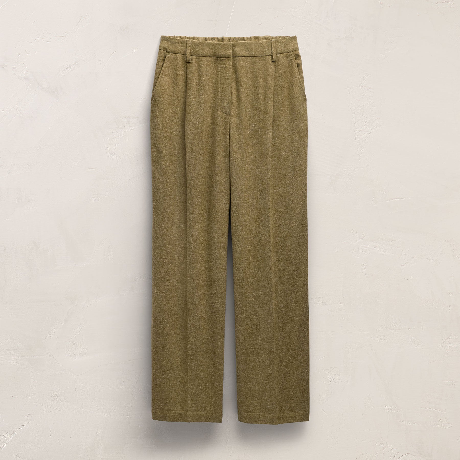 Linen Twill Pleated Wide Leg Trouser in Fleck Green | James Perse Los Angeles