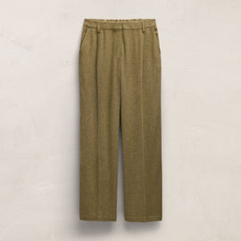 Linen Twill Pleated Wide Leg Trouser in Fleck Green | James Perse Los Angeles