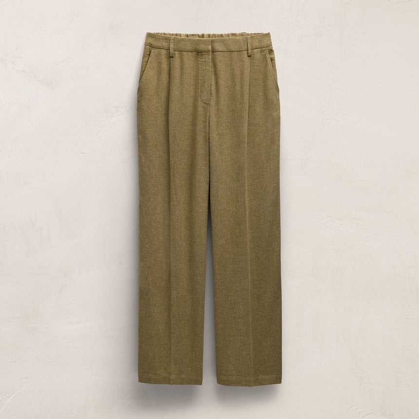 Linen Twill Pleated Wide Leg Trouser in Fleck Green | James Perse Los Angeles