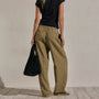 Linen Twill Pleated Wide Leg Trouser in Fleck Green | James Perse Los Angeles