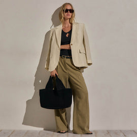 Linen Twill Pleated Wide Leg Trouser in Fleck Green | James Perse Los Angeles