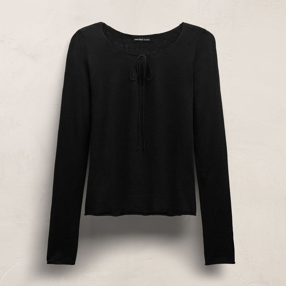 Linen Cotton Keyhole Sweater in Black | James Perse Los Angeles