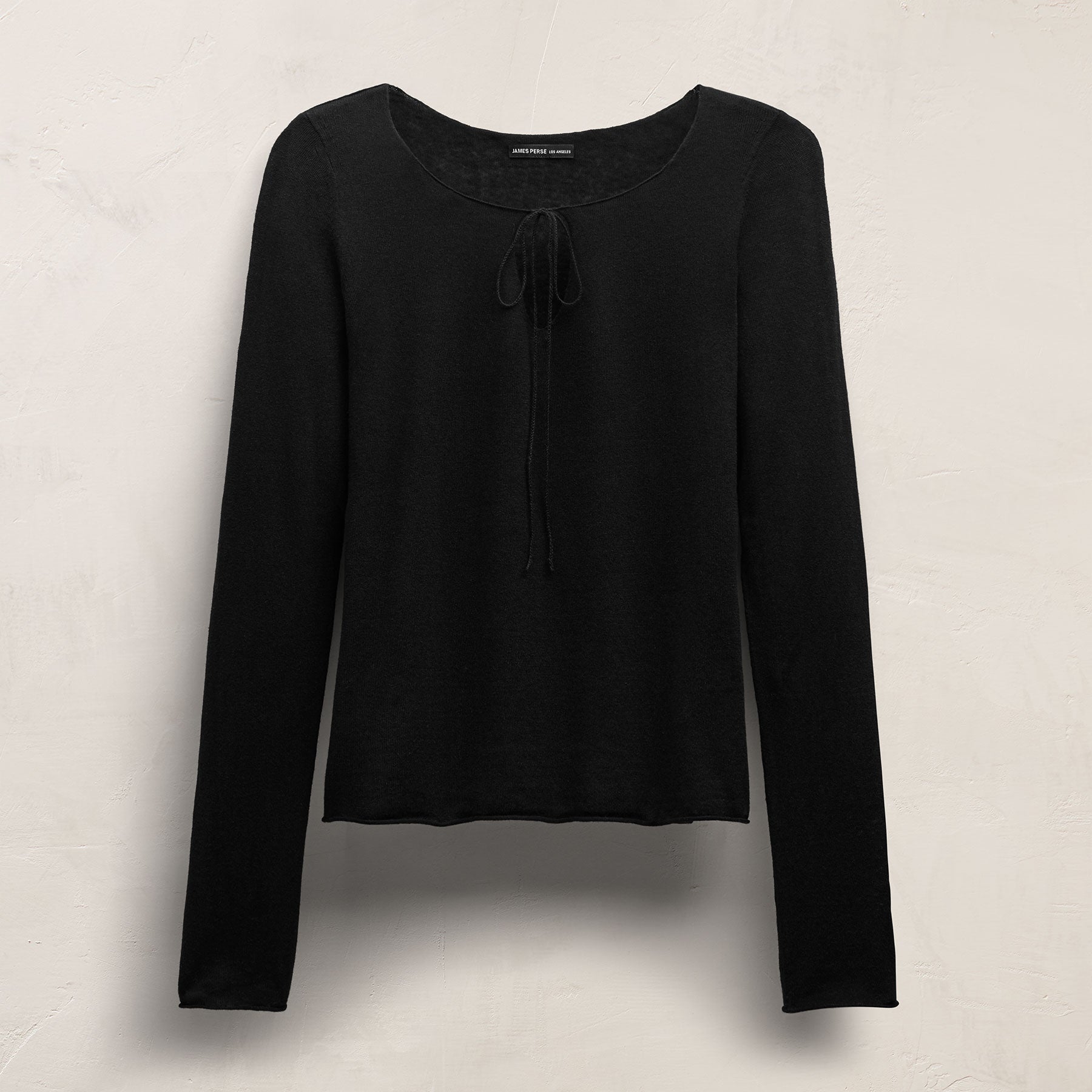 Linen Cotton Keyhole Sweater in Black | James Perse Los Angeles
