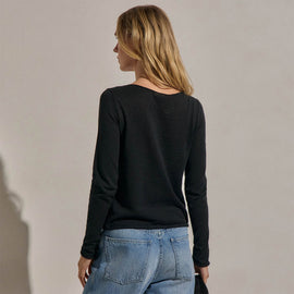 Linen Cotton Keyhole Sweater in Black | James Perse Los Angeles