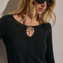 Linen Cotton Keyhole Sweater in Black | James Perse Los Angeles