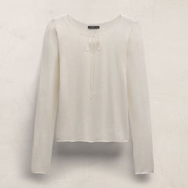 Linen Cotton Keyhole Sweater in Off White | James Perse Los Angeles