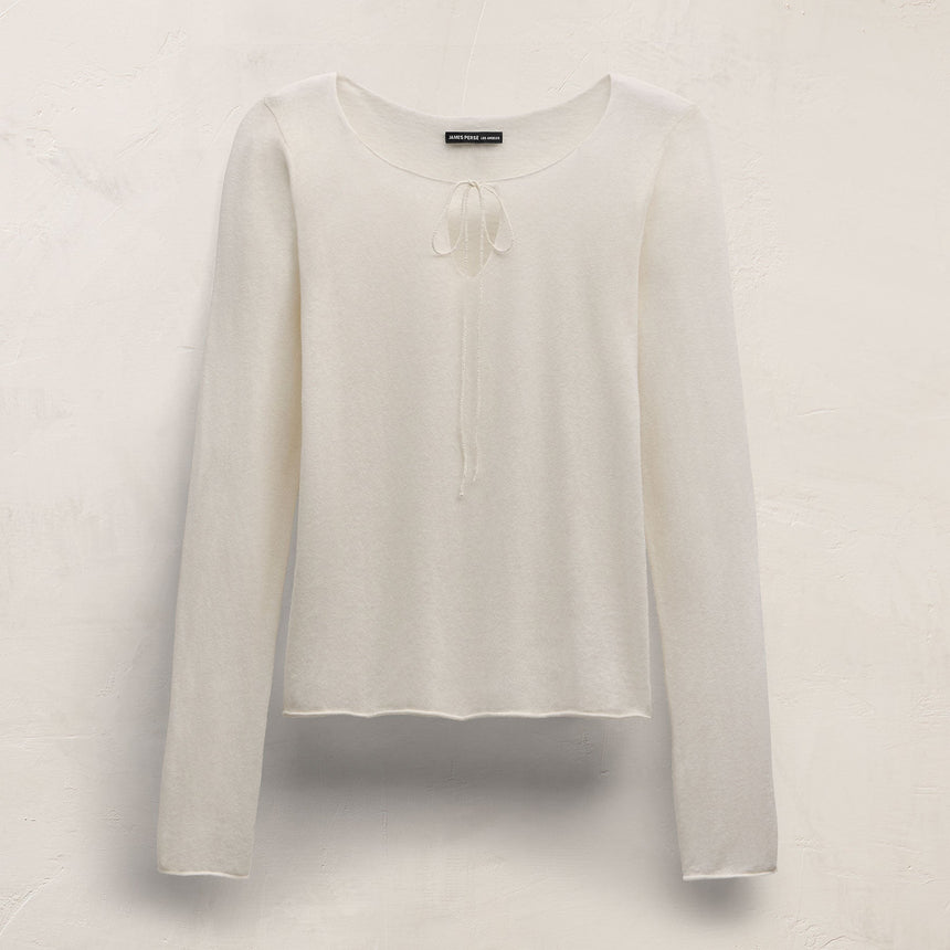 Linen Cotton Keyhole Sweater in Off White | James Perse Los Angeles