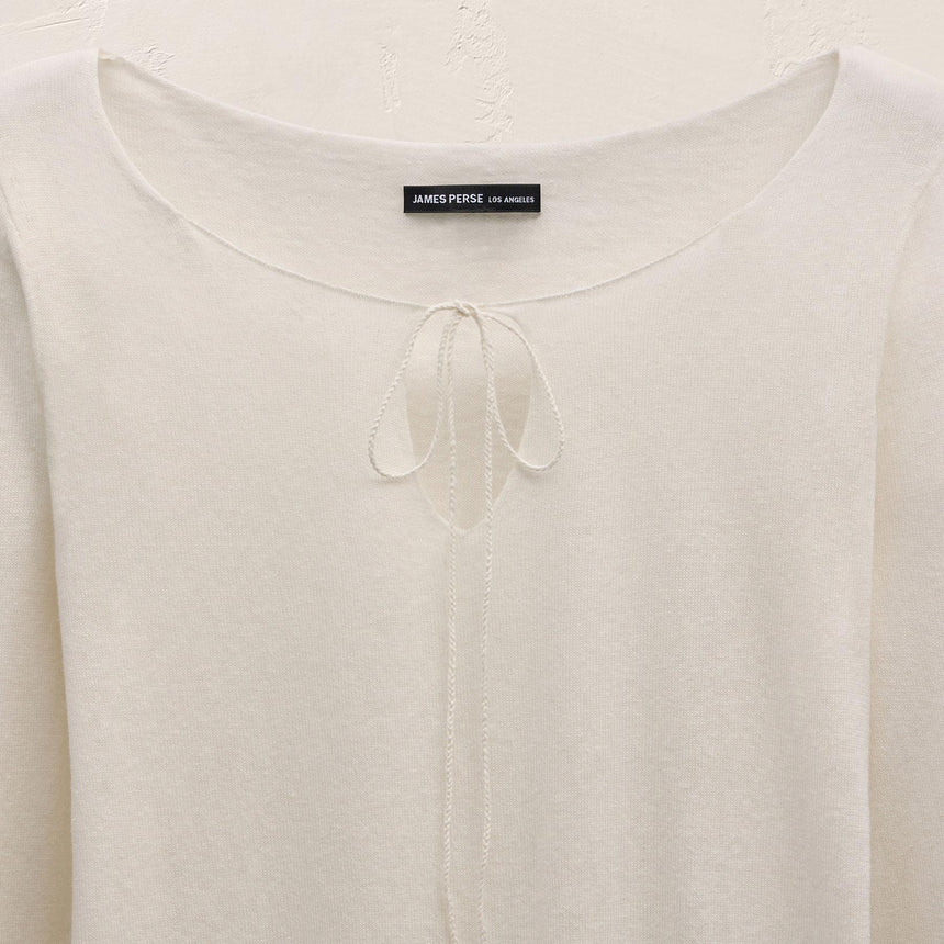 Linen Cotton Keyhole Sweater in Off White | James Perse Los Angeles