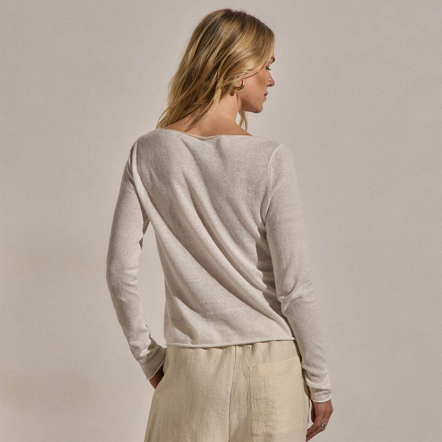 Linen Cotton Keyhole Sweater in Off White | James Perse Los Angeles