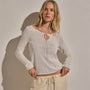 Linen Cotton Keyhole Sweater in Off White | James Perse Los Angeles