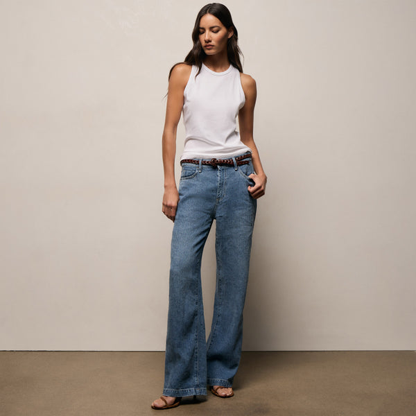 Linen Denim Relaxed Pant In Medium Wash | James Perse Los Angeles