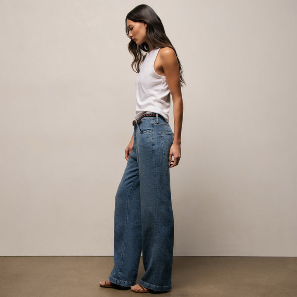 Linen Denim Relaxed Pant In Medium Wash | James Perse Los Angeles