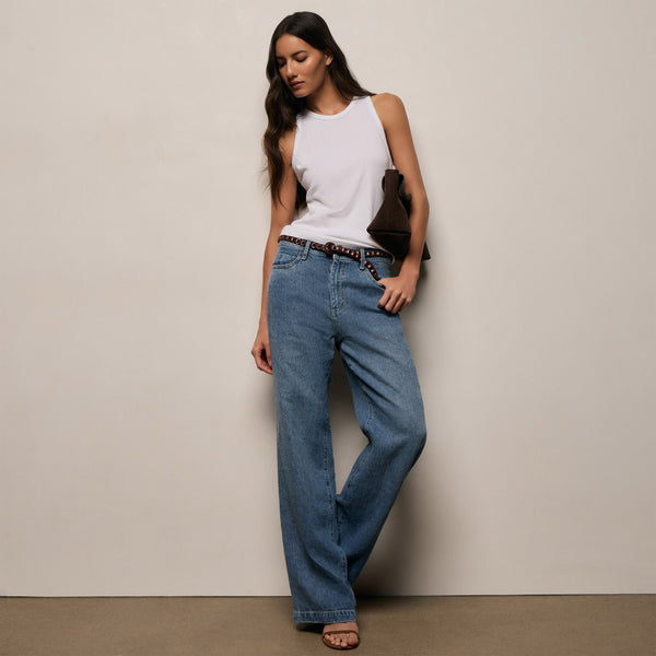 Linen Denim Relaxed Pant In Medium Wash | James Perse Los Angeles