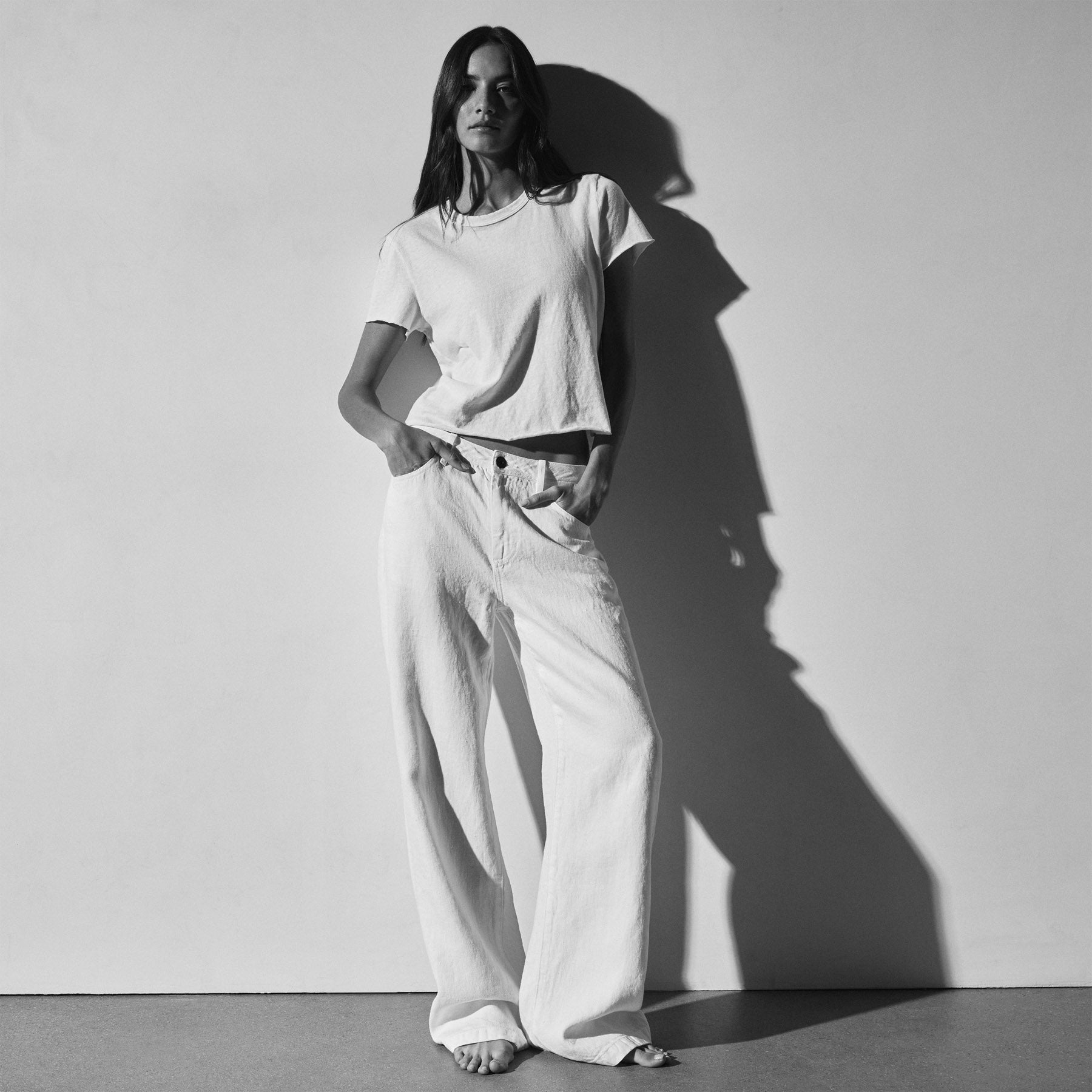 Linen Denim Relaxed Pant in Off White Wash | James Perse Los Angeles