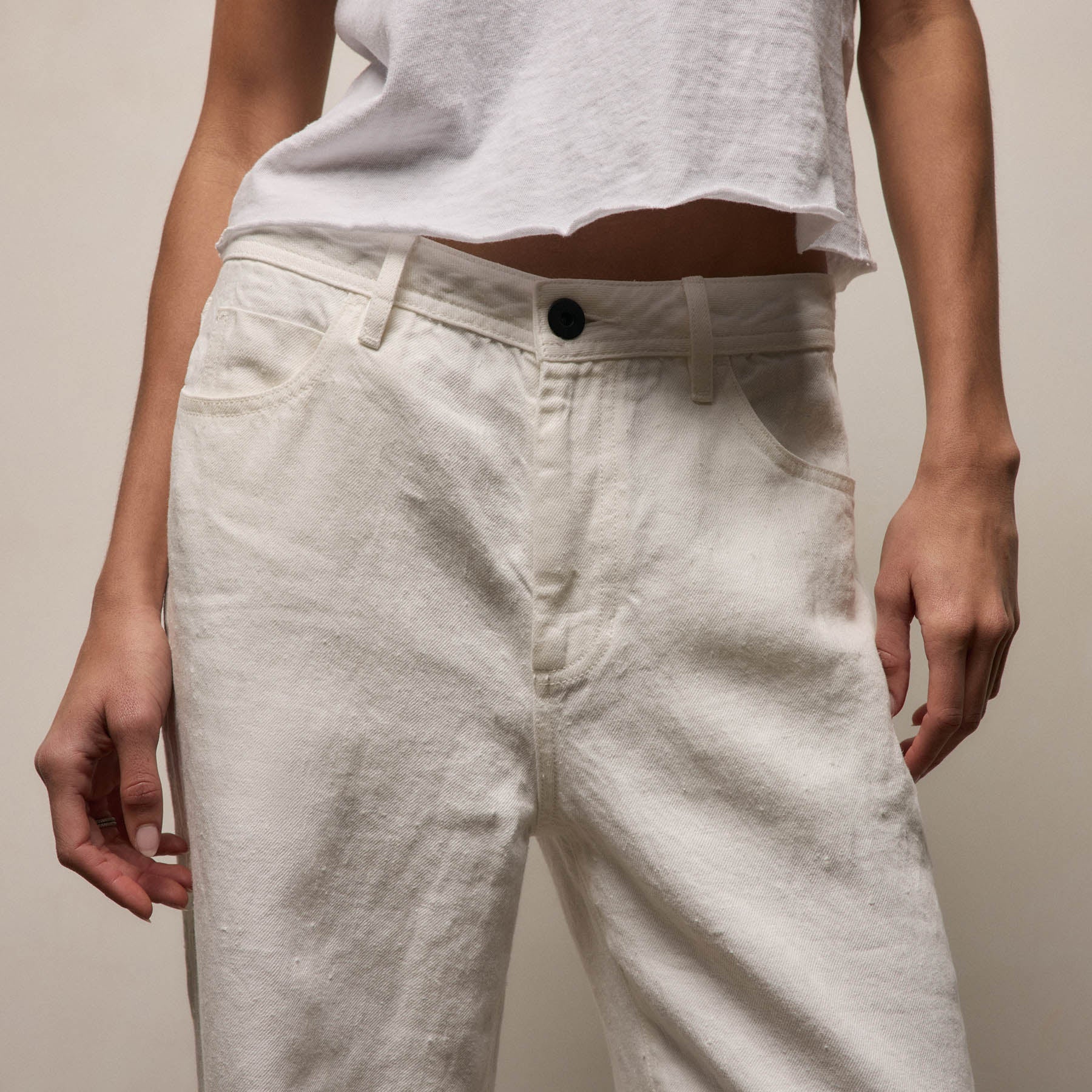 Linen Denim Relaxed Pant in Off White Wash | James Perse Los Angeles