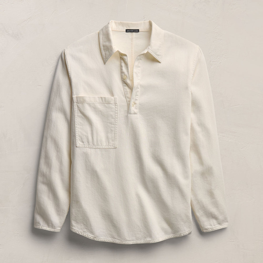 Lightweight Denim Patch Pocket Top in Off White | James Perse Los Angeles