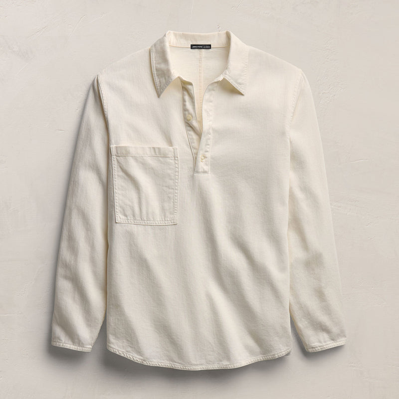 Lightweight Denim Patch Pocket Top in Off White | James Perse Los Angeles