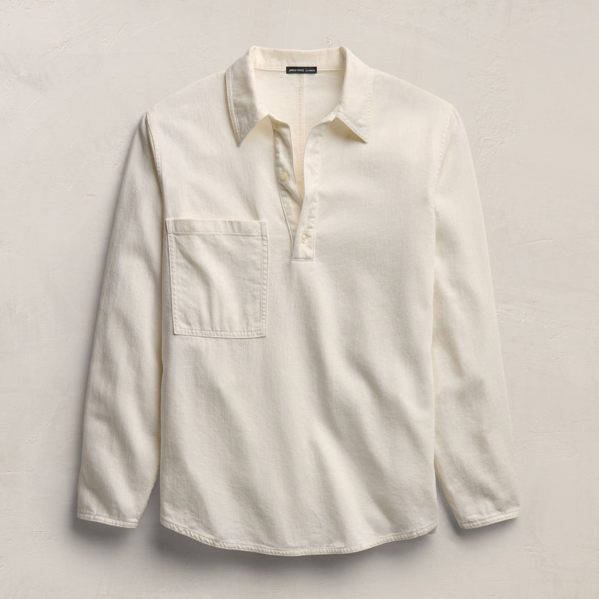 Lightweight Denim Patch Pocket Top in Off White | James Perse Los Angeles