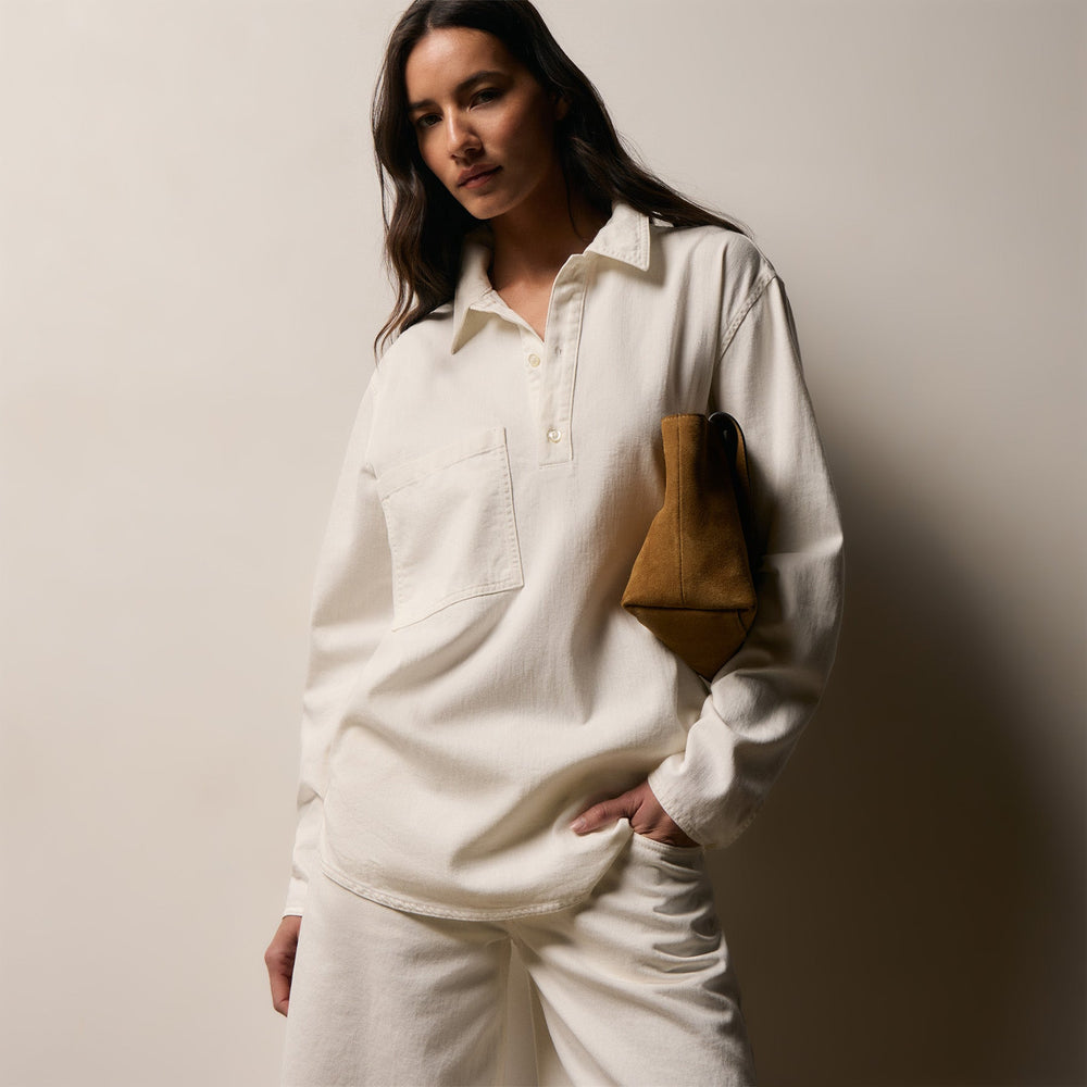 Lightweight Denim Patch Pocket Top in Coastal Cloud | James Perse Los Angeles