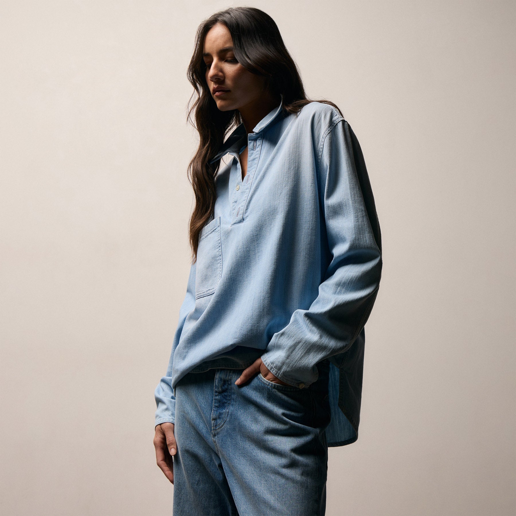 Lightweight Denim Patch Pocket Top from James Perse - $425