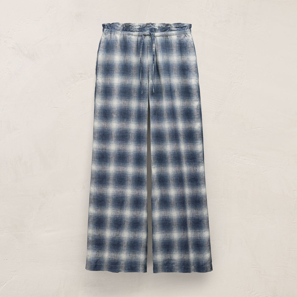 Plaid Linen Beach Pant in Blue Plaid | James Perse Los Angeles