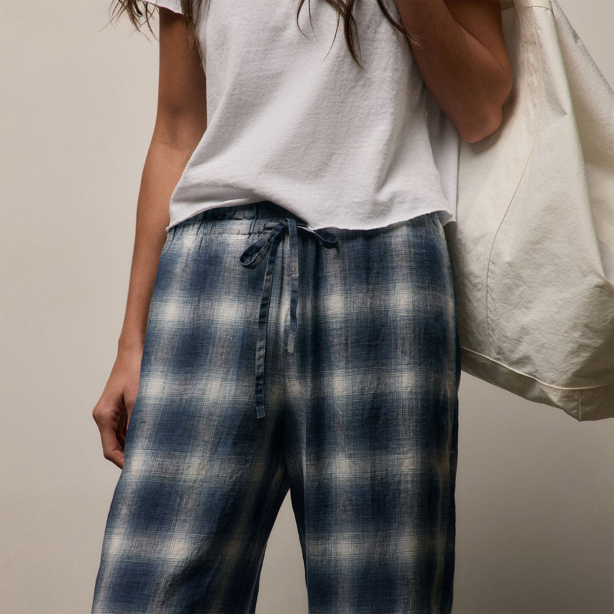 Plaid Linen Pant in Blue Plaid | James Perse Los Angeles