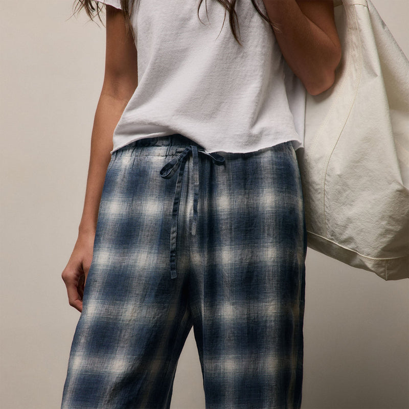 Plaid Linen Pant in Blue Plaid | James Perse Los Angeles